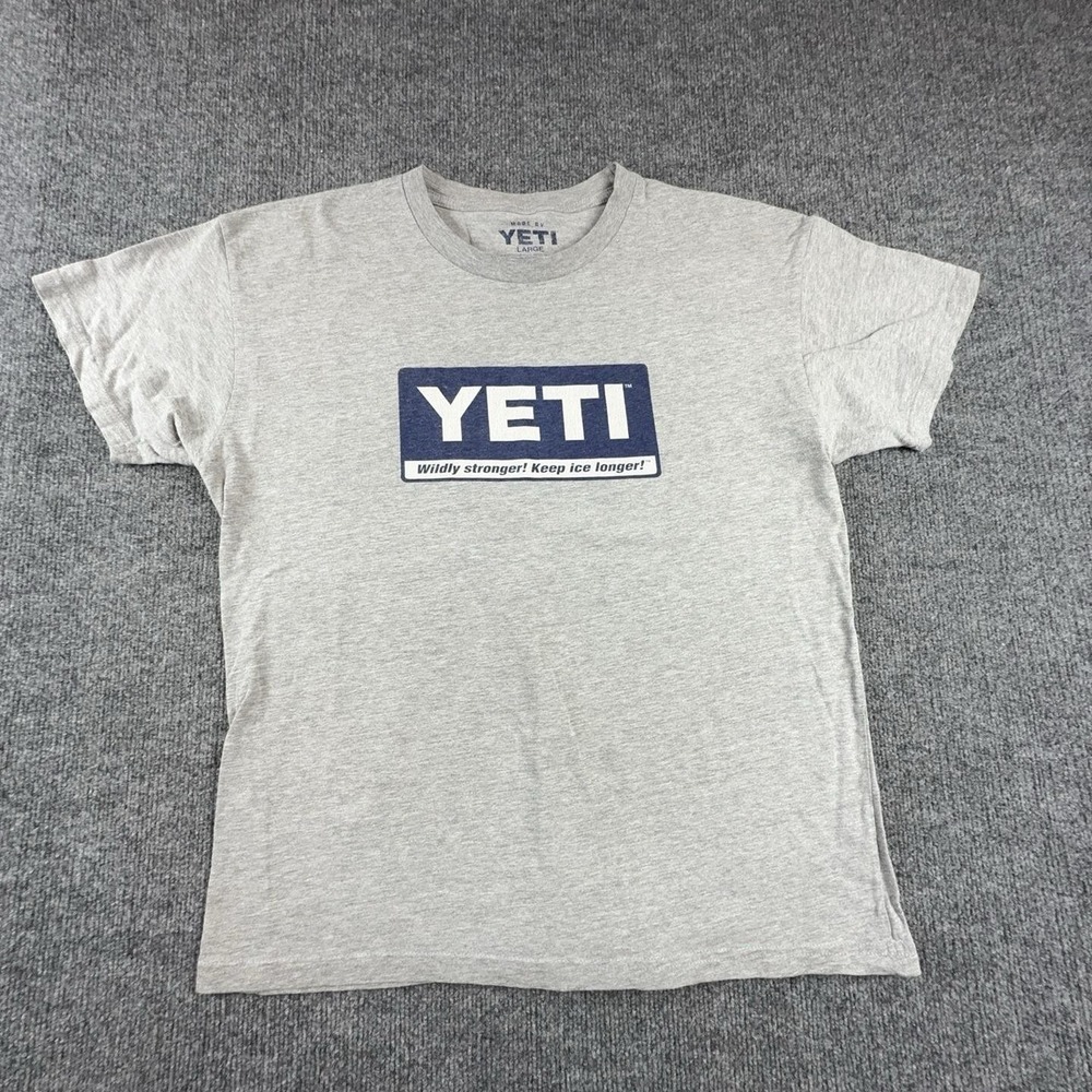 Yeti Shirt Mens Large Gray Logo Graphic Tee Wildly Stronger Keep Ice Longer